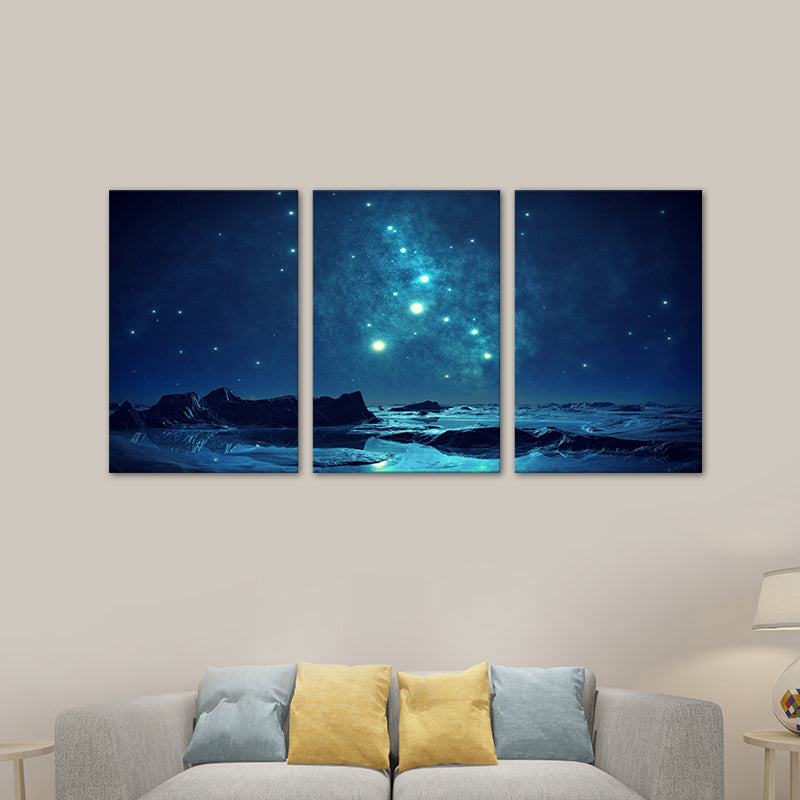 Magical Starry Night Sky Painting Light Color Modern Style Wall Decor for Dining Room Clearhalo 'Art Gallery' 'Canvas Art' 'Contemporary Art Gallery' 'Modern' Arts' 1762226