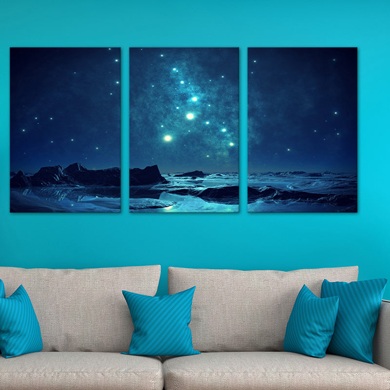 Magical Starry Night Sky Painting Light Color Modern Style Wall Decor for Dining Room Clearhalo 'Art Gallery' 'Canvas Art' 'Contemporary Art Gallery' 'Modern' Arts' 1762227