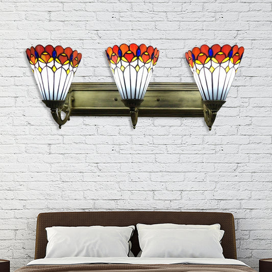 Rustic Tiffany Peacock Wall Light Stained Glass 3 Bulbs Orange Wall Lamp for Dining Room Orange Clearhalo 'Industrial' 'Middle century wall lights' 'Tiffany wall lights' 'Tiffany' 'Wall Lamps & Sconces' 'Wall Lights' Lighting' 176222