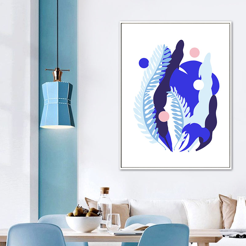 Nordic Illustration Plant Leaf Canvas Blue Textured Wall Art Print for Living Room Clearhalo 'Arts' 'Canvas Art' 1762238
