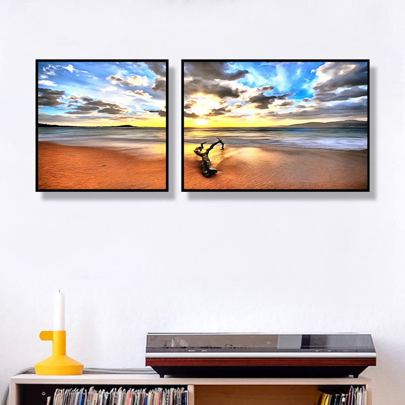 Multi-Piece Sea Scenery Canvas Modern Style Wall Art Print in Soft Color for Bedroom Orange Clearhalo 'Art Gallery' 'Canvas Art' 'Contemporary Art Gallery' 'Modern' Arts' 1762288