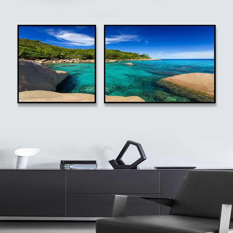Multi-Piece Sea Scenery Canvas Modern Style Wall Art Print in Soft Color for Bedroom Lake Blue Clearhalo 'Art Gallery' 'Canvas Art' 'Contemporary Art Gallery' 'Modern' Arts' 1762292