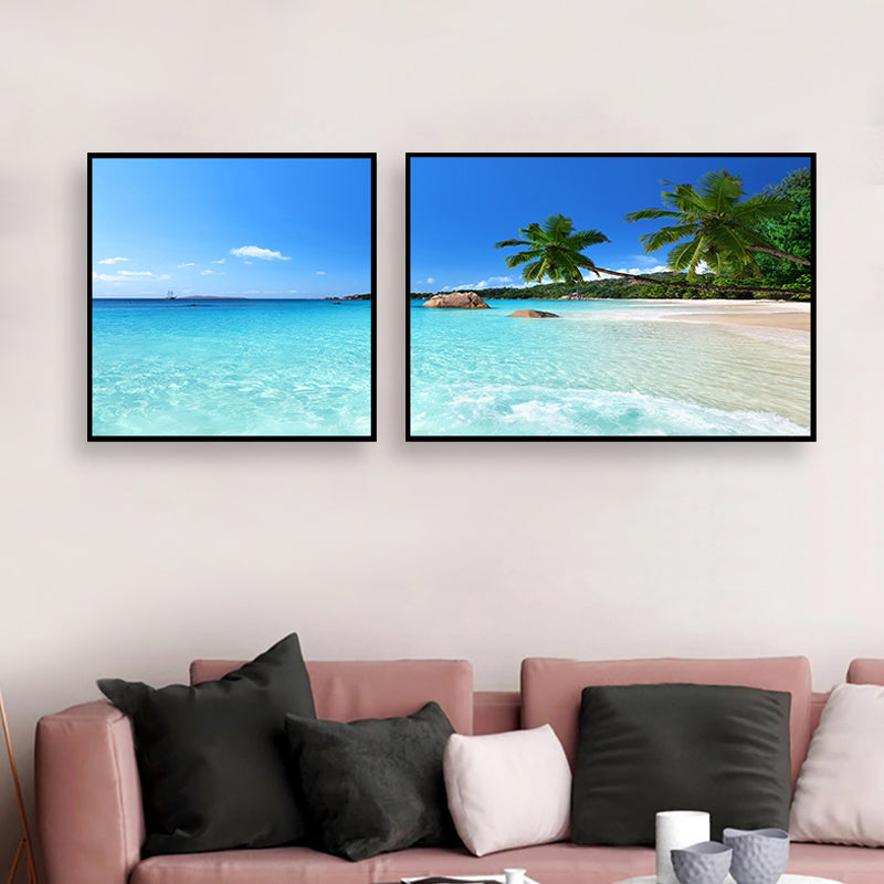Multi-Piece Sea Scenery Canvas Modern Style Wall Art Print in Soft Color for Bedroom Blue Clearhalo 'Art Gallery' 'Canvas Art' 'Contemporary Art Gallery' 'Modern' Arts' 1762296