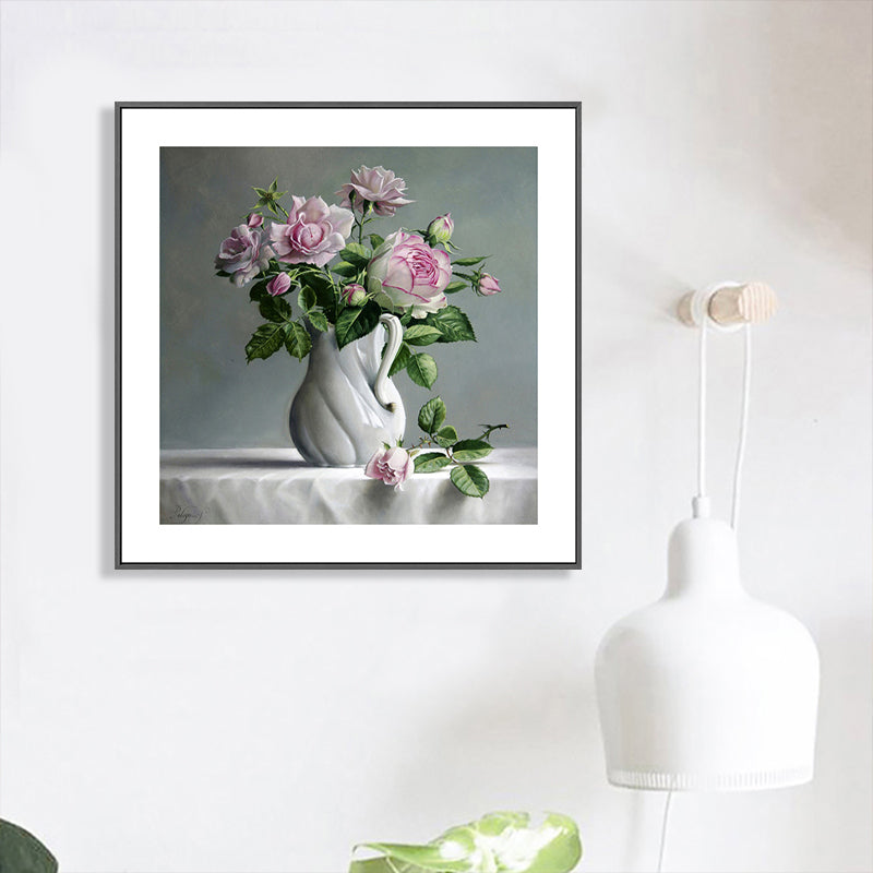 French Country Style Flower Canvas Bedroom Wall Art Decor in Pastel Color, Multiple Sizes Light Pink Clearhalo 'Arts' 'Canvas Art' 1762307