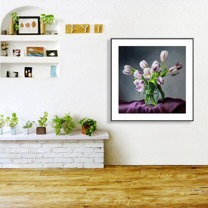 French Country Style Flower Canvas Bedroom Wall Art Decor in Pastel Color, Multiple Sizes Purple Clearhalo 'Arts' 'Canvas Art' 1762315