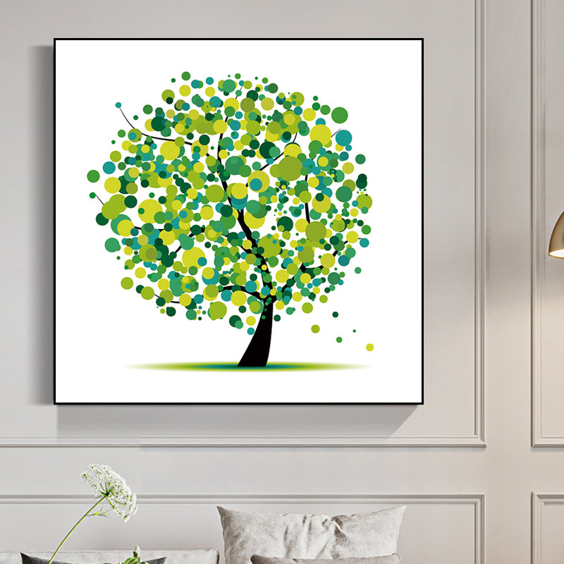 Illustration Tree Wall Art Print Green Kids Style Canvas for Living Room, Textured Dark Green Clearhalo 'Art Gallery' 'Canvas Art' 'Kids' Arts' 1762319
