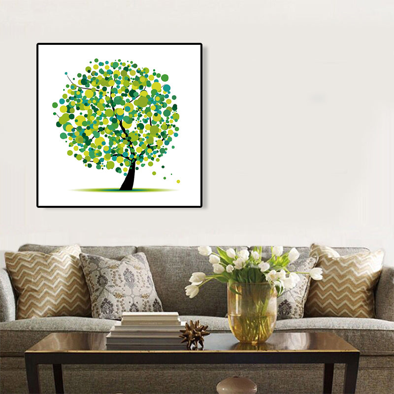 Illustration Tree Wall Art Print Green Kids Style Canvas for Living Room, Textured Clearhalo 'Art Gallery' 'Canvas Art' 'Kids' Arts' 1762320