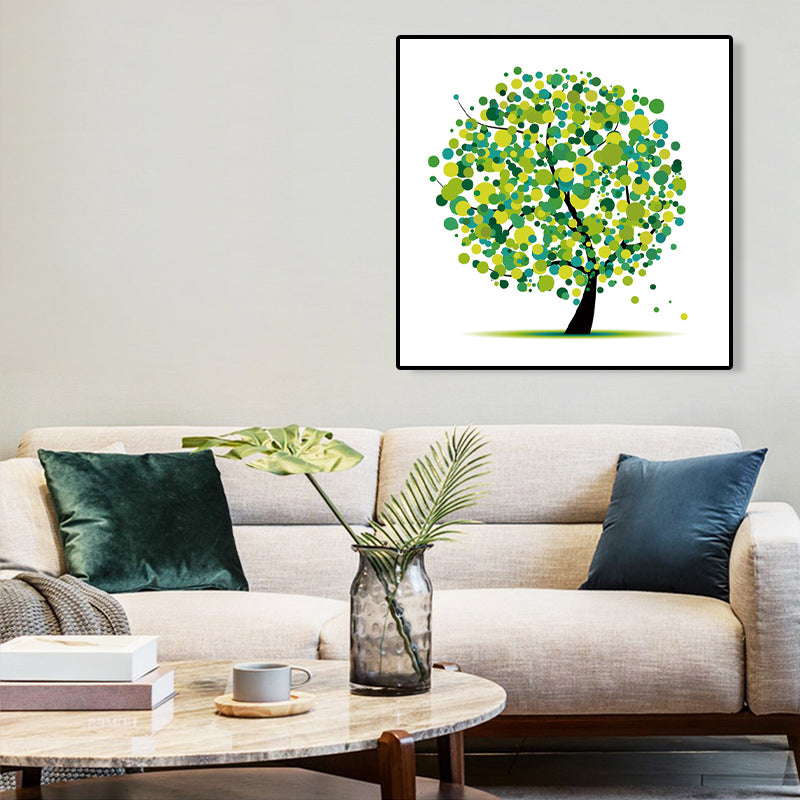 Illustration Tree Wall Art Print Green Kids Style Canvas for Living Room, Textured Clearhalo 'Art Gallery' 'Canvas Art' 'Kids' Arts' 1762321