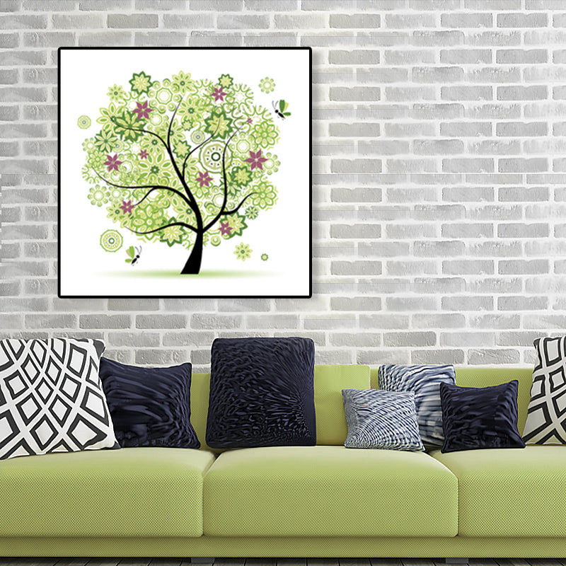 Illustration Tree Wall Art Print Green Kids Style Canvas for Living Room, Textured Lemon Green Clearhalo 'Art Gallery' 'Canvas Art' 'Kids' Arts' 1762326