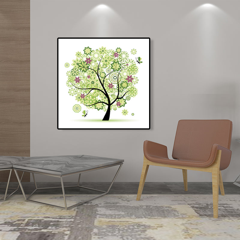 Illustration Tree Wall Art Print Green Kids Style Canvas for Living Room, Textured Clearhalo 'Art Gallery' 'Canvas Art' 'Kids' Arts' 1762327