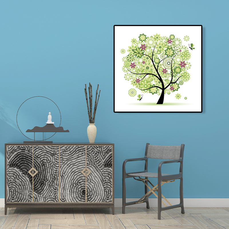 Illustration Tree Wall Art Print Green Kids Style Canvas for Living Room, Textured Clearhalo 'Art Gallery' 'Canvas Art' 'Kids' Arts' 1762328