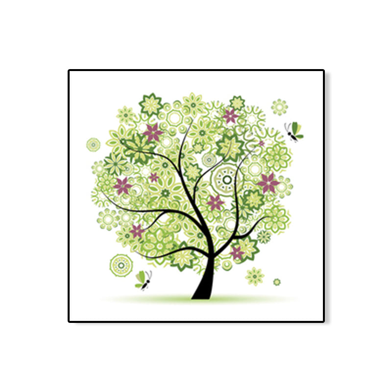 Illustration Tree Wall Art Print Green Kids Style Canvas for Living Room, Textured Clearhalo 'Art Gallery' 'Canvas Art' 'Kids' Arts' 1762329