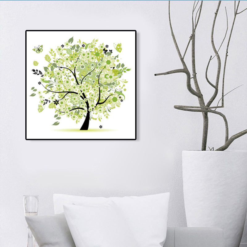 Illustration Tree Wall Art Print Green Kids Style Canvas for Living Room, Textured Light Green Clearhalo 'Art Gallery' 'Canvas Art' 'Kids' Arts' 1762330