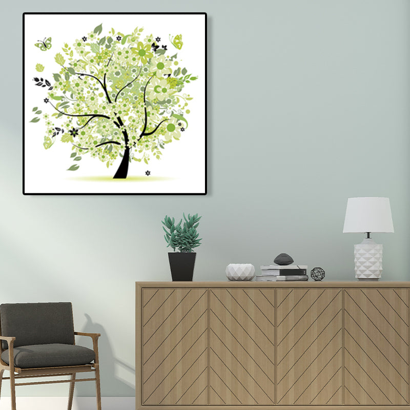 Illustration Tree Wall Art Print Green Kids Style Canvas for Living Room, Textured Clearhalo 'Art Gallery' 'Canvas Art' 'Kids' Arts' 1762331