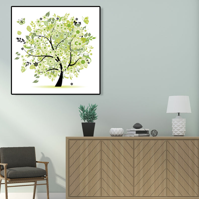 Illustration Tree Wall Art Print Green Kids Style Canvas for Living Room, Textured Clearhalo 'Art Gallery' 'Canvas Art' 'Kids' Arts' 1762331