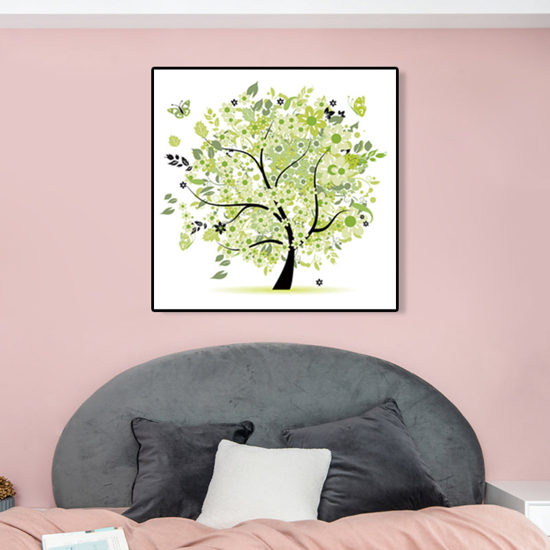 Illustration Tree Wall Art Print Green Kids Style Canvas for Living Room, Textured Clearhalo 'Art Gallery' 'Canvas Art' 'Kids' Arts' 1762332