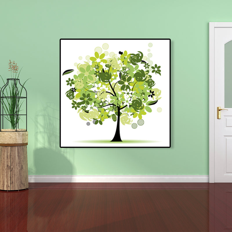 Illustration Tree Wall Art Print Green Kids Style Canvas for Living Room, Textured Green Clearhalo 'Art Gallery' 'Canvas Art' 'Kids' Arts' 1762334