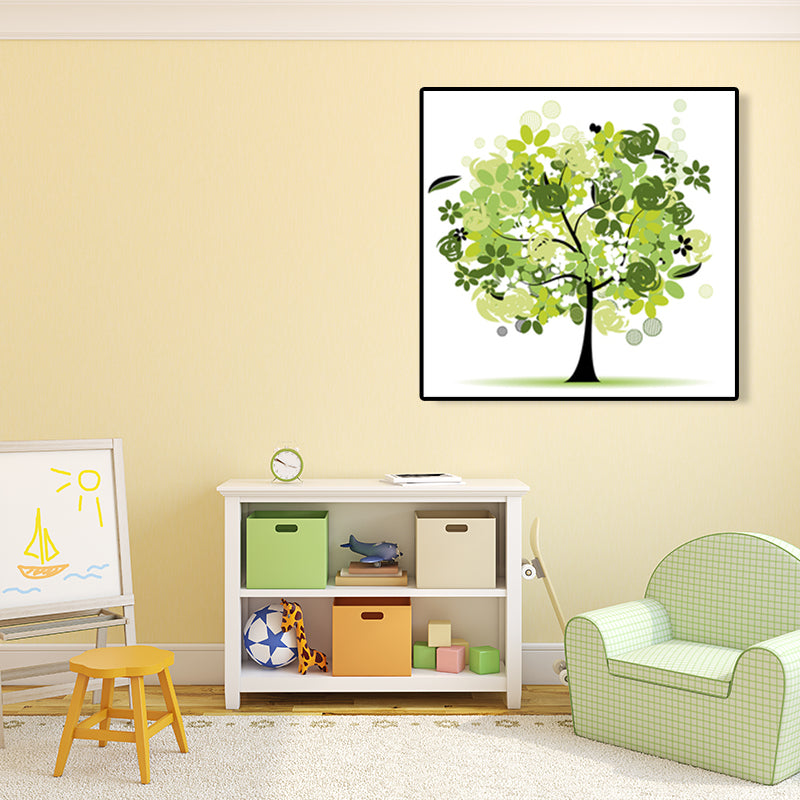 Illustration Tree Wall Art Print Green Kids Style Canvas for Living Room, Textured Clearhalo 'Art Gallery' 'Canvas Art' 'Kids' Arts' 1762335