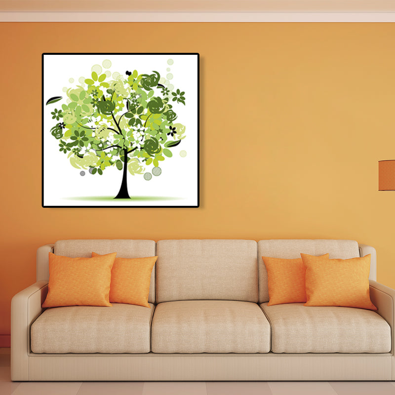 Illustration Tree Wall Art Print Green Kids Style Canvas for Living Room, Textured Clearhalo 'Art Gallery' 'Canvas Art' 'Kids' Arts' 1762336