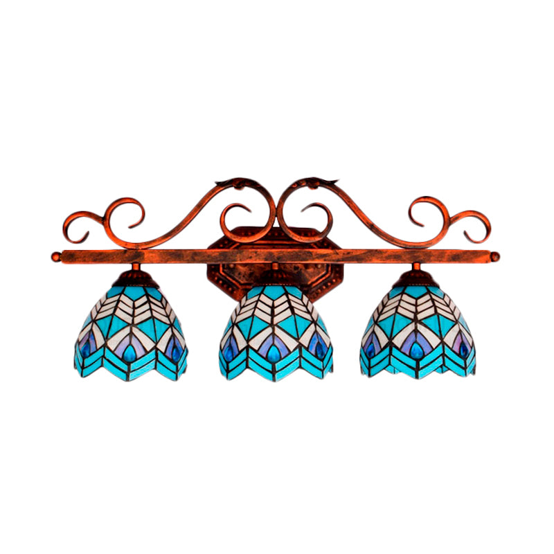Stained Glass Peacock Wall Light 3 Lights Tiffany Classic Wall Sconce in Pink/Orange/Blue for Bedroom Lighting Clearhalo 'Industrial' 'Middle century wall lights' 'Tiffany wall lights' 'Tiffany' 'Wall Lamps & Sconces' 'Wall Lights' Lighting' 176235