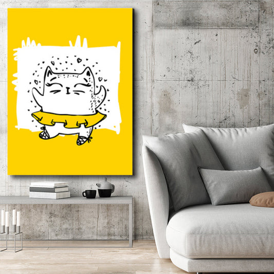 Illustrated Catamount Art Print Kids Style Canvas Wall Decor in Soft Color for Room Yellow Clearhalo 'Art Gallery' 'Canvas Art' 'Kids' Arts' 1762357