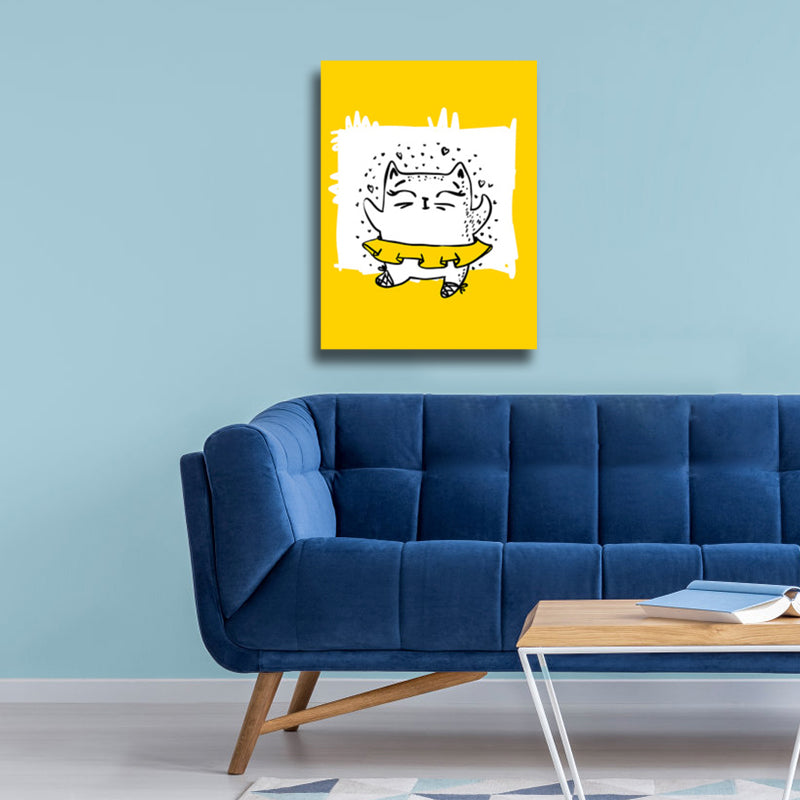 Illustrated Catamount Art Print Kids Style Canvas Wall Decor in Soft Color for Room Clearhalo 'Art Gallery' 'Canvas Art' 'Kids' Arts' 1762359