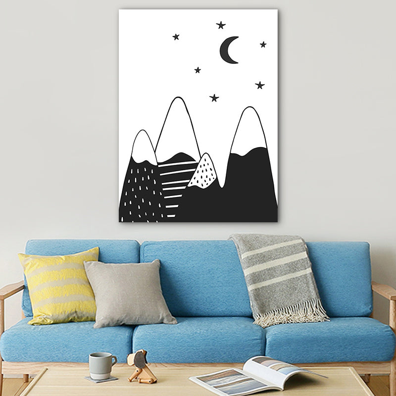 Mounts at Night Wall Art Print Nordic Textured Family Room Canvas in Black on White Black Clearhalo 'Arts' 'Canvas Art' 1762368