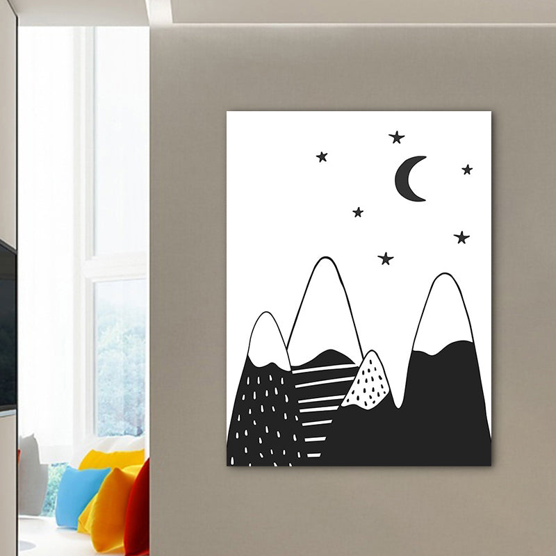 Mounts at Night Wall Art Print Nordic Textured Family Room Canvas in Black on White Clearhalo 'Arts' 'Canvas Art' 1762369