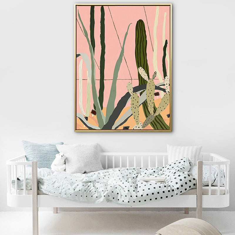 Textured Illustration Plant Canvas Wall Art Nordic Style Wall Decor for Family Room Pink Clearhalo 'Arts' 'Canvas Art' 1762389
