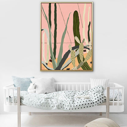 Textured Illustration Plant Canvas Wall Art Nordic Style Wall Decor for Family Room Pink Clearhalo 'Arts' 'Canvas Art' 1762389