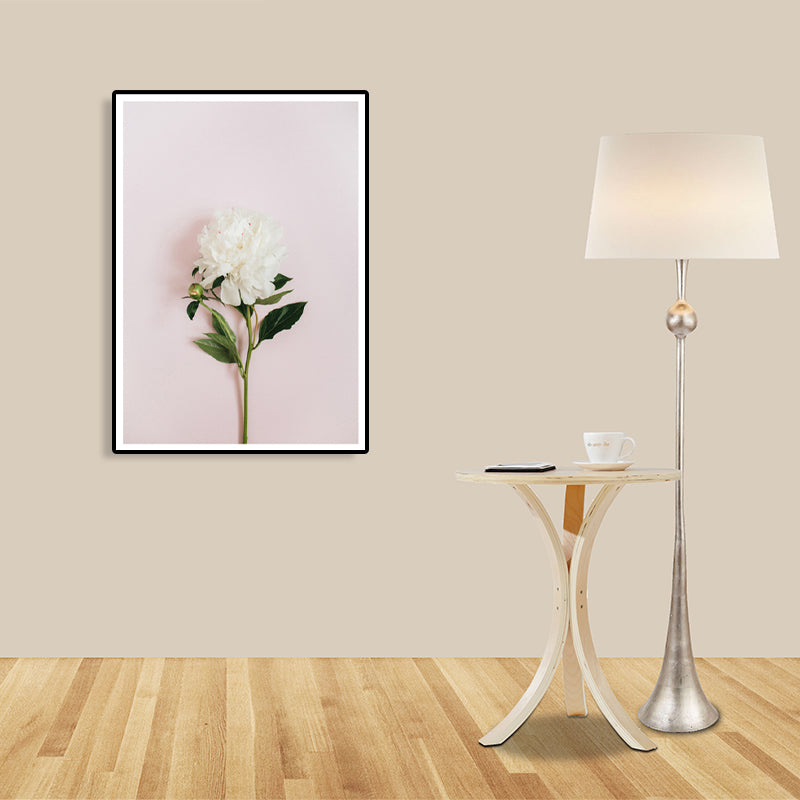 Blooming Peony Canvas Wall Art Textured Contemporary Girls Room Wall Decor in White-Pink Clearhalo 'Art Gallery' 'Canvas Art' 'Contemporary Art Gallery' 'Modern' Arts' 1762399