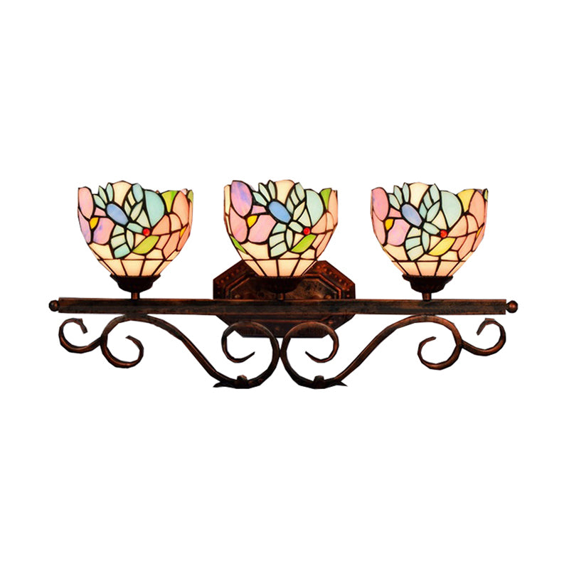 Stained Glass Peacock Wall Light 3 Lights Tiffany Classic Wall Sconce in Pink/Orange/Blue for Bedroom Lighting Clearhalo 'Industrial' 'Middle century wall lights' 'Tiffany wall lights' 'Tiffany' 'Wall Lamps & Sconces' 'Wall Lights' Lighting' 176241