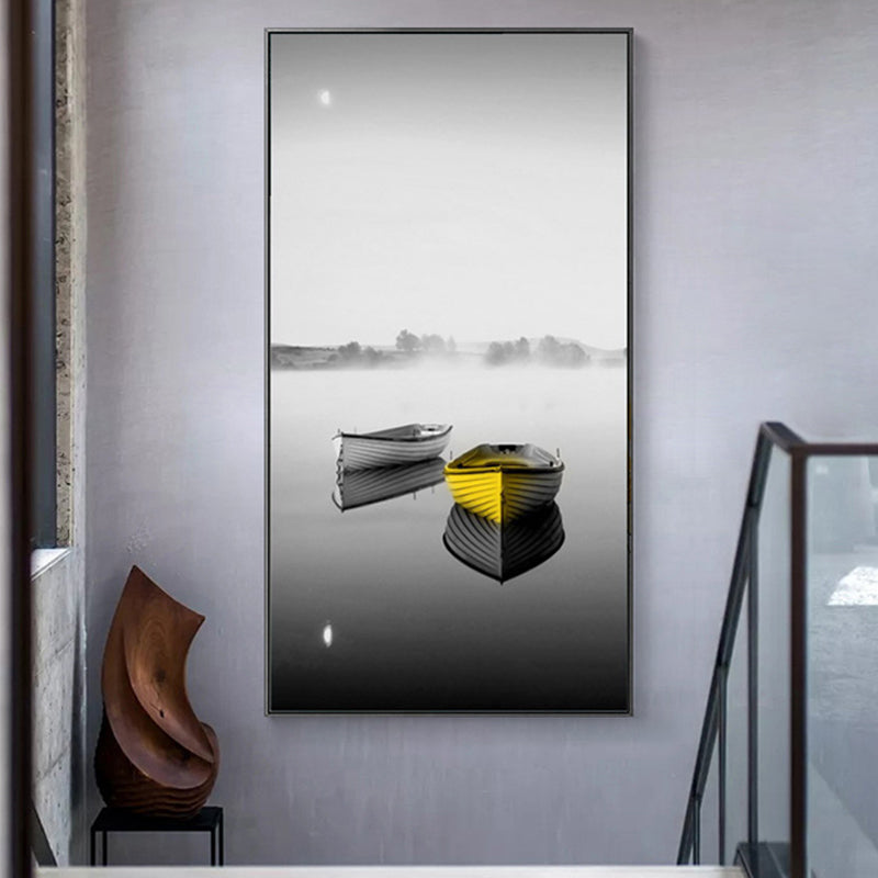 Contemporary Boat Wall Decor Canvas Gray Transportation Art Print, Multiple Sizes Clearhalo 'Art Gallery' 'Canvas Art' 'Contemporary Art Gallery' 'Modern' Arts' 1762441