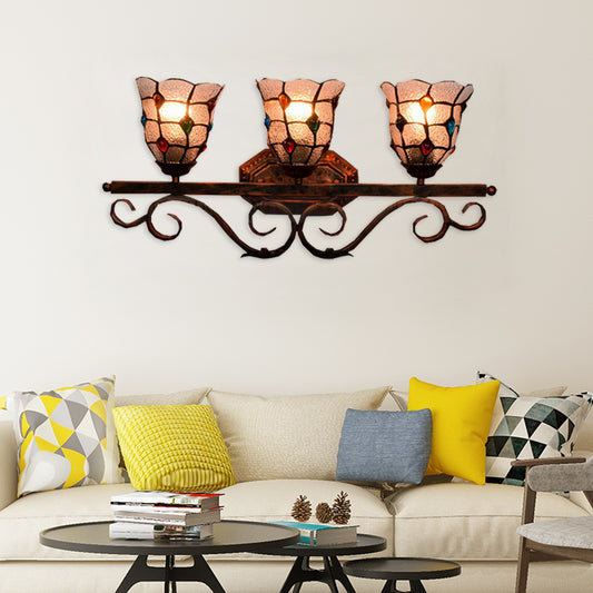 Cafe Lattice Bell Wall Light with Jewelry Glass 3 Heads Tiffany Vintage Clear Wall Lamp in Copper Clearhalo 'Industrial' 'Middle century wall lights' 'Tiffany wall lights' 'Tiffany' 'Wall Lamps & Sconces' 'Wall Lights' Lighting' 176244