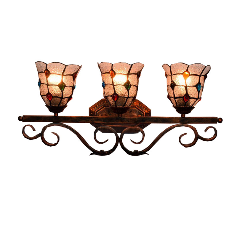 Cafe Lattice Bell Wall Light with Jewelry Glass 3 Heads Tiffany Vintage Clear Wall Lamp in Copper Clearhalo 'Industrial' 'Middle century wall lights' 'Tiffany wall lights' 'Tiffany' 'Wall Lamps & Sconces' 'Wall Lights' Lighting' 176245