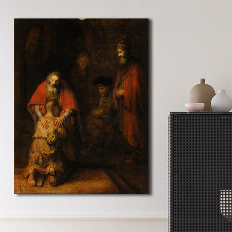 Light Color Religious Figure Painting Textured Wall Art Print for Guest Room, Multiple Sizes Red Clearhalo 'Arts' 'Canvas Art' 1762454