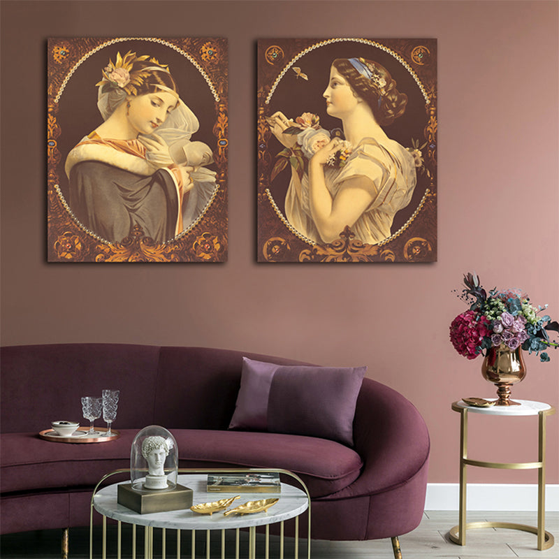 Art Nouveau Style Girl Canvas Pastel Color Textured Wall Art Decor for Living Room Clearhalo 'Arts' 'Canvas Art' 1762464