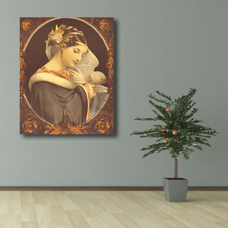Art Nouveau Style Girl Canvas Pastel Color Textured Wall Art Decor for Living Room Clearhalo 'Arts' 'Canvas Art' 1762466