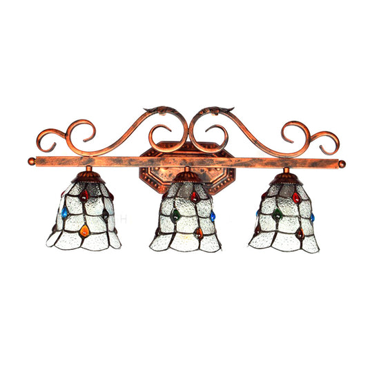 Cafe Lattice Bell Wall Light with Jewelry Glass 3 Heads Tiffany Vintage Clear Wall Lamp in Copper Clearhalo 'Industrial' 'Middle century wall lights' 'Tiffany wall lights' 'Tiffany' 'Wall Lamps & Sconces' 'Wall Lights' Lighting' 176247