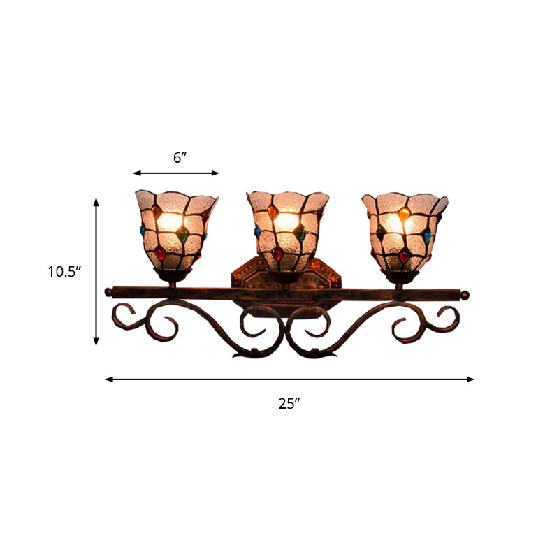 Cafe Lattice Bell Wall Light with Jewelry Glass 3 Heads Tiffany Vintage Clear Wall Lamp in Copper Clearhalo 'Industrial' 'Middle century wall lights' 'Tiffany wall lights' 'Tiffany' 'Wall Lamps & Sconces' 'Wall Lights' Lighting' 176248