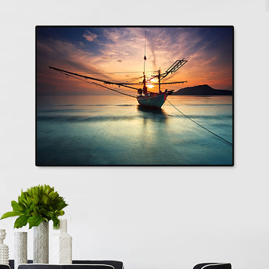 Sunset Glow Sailboat Canvas Print Modern Poetic Seascape Wall Art in Blue for Home Clearhalo 'Art Gallery' 'Canvas Art' 'Contemporary Art Gallery' 'Modern' Arts' 1762514