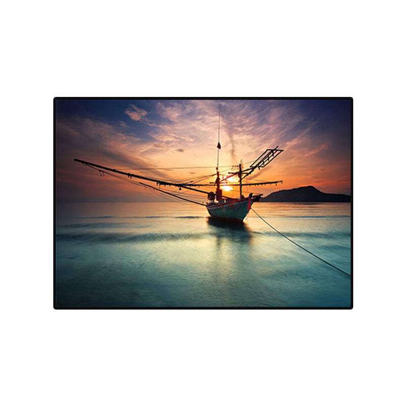 Sunset Glow Sailboat Canvas Print Modern Poetic Seascape Wall Art in Blue for Home Clearhalo 'Art Gallery' 'Canvas Art' 'Contemporary Art Gallery' 'Modern' Arts' 1762516