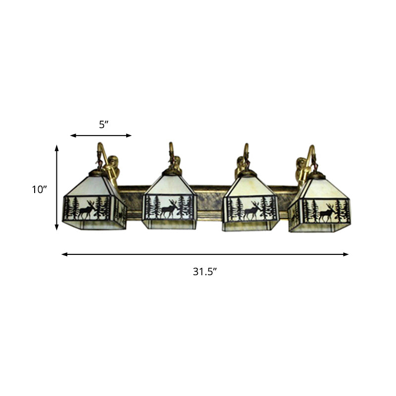 Rustic Style Lodge Wall Light with Forest Deer 4 Lights Art Glass Wall Sconce in Beige with Mermaid for Cafe Clearhalo 'Industrial' 'Middle century wall lights' 'Tiffany wall lights' 'Tiffany' 'Wall Lamps & Sconces' 'Wall Lights' Lighting' 176252