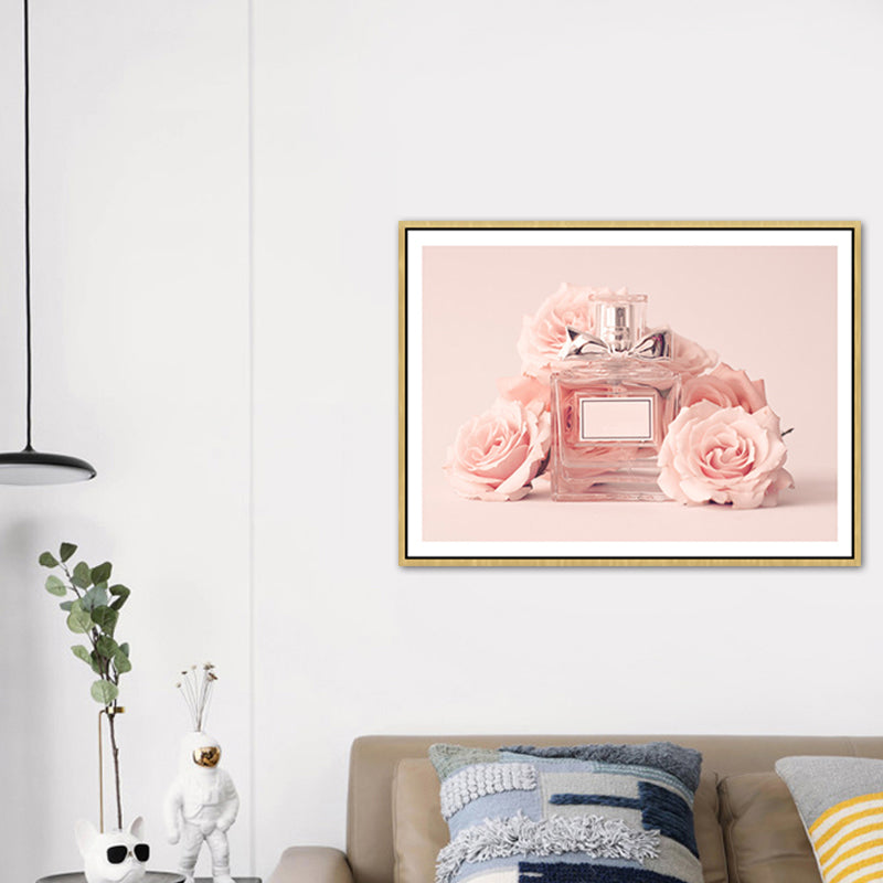 Pink Floral Perfume Canvas Print Photography Glam Style Textured Painting for Bedroom Clearhalo 'Arts' 'Canvas Art' 1762521