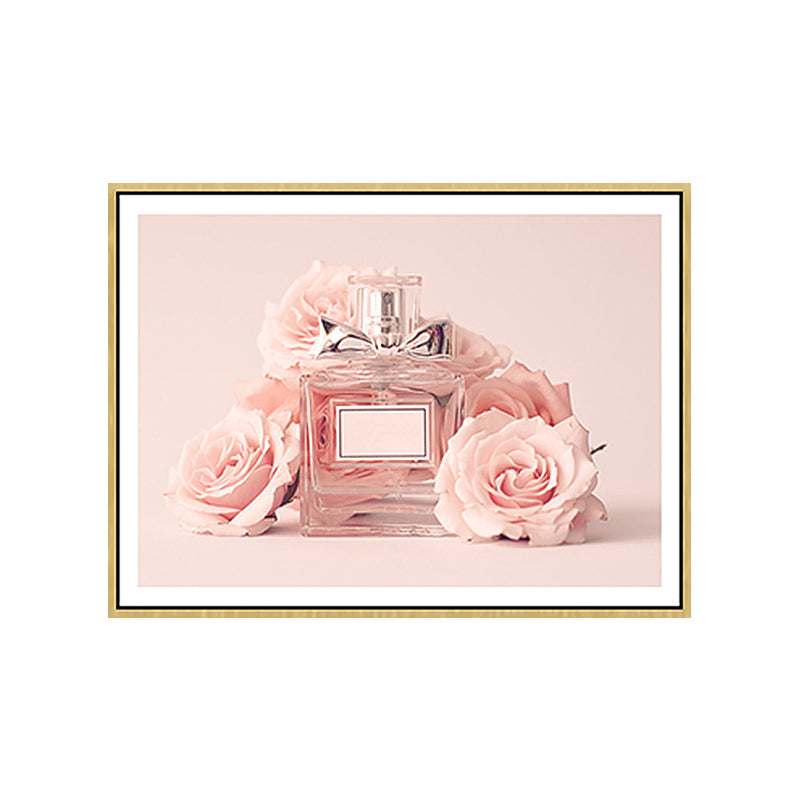 Pink Floral Perfume Canvas Print Photography Glam Style Textured Painting for Bedroom Clearhalo 'Arts' 'Canvas Art' 1762523