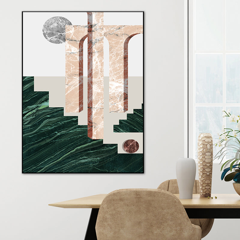 Illustration Abstract Wall Art Print Textured Nordic Dining Room Canvas in Dark Color Green Clearhalo 'Arts' 'Canvas Art' 1762527