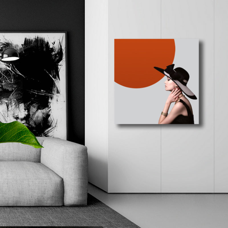 Fashion Woman with Hat Art Print Glam Textured Wall Decor in Red and Black for Bedroom Red Clearhalo 'Arts' 'Canvas Art' 1762544