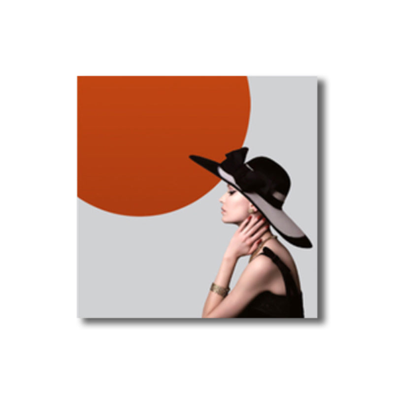 Fashion Woman with Hat Art Print Glam Textured Wall Decor in Red and Black for Bedroom Clearhalo 'Arts' 'Canvas Art' 1762547