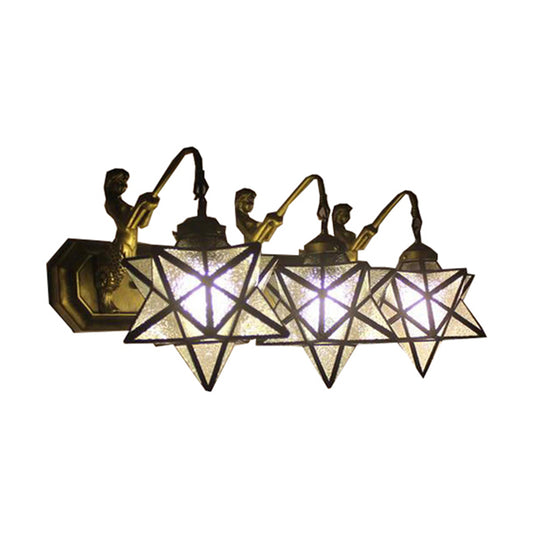 3 Heads Sconce Lighting Tiffany Star Clear Dimple Glass Wall Mounted Light with Mermaid Backplate Clearhalo 'Industrial' 'Middle century wall lights' 'Tiffany wall lights' 'Tiffany' 'Wall Lamps & Sconces' 'Wall Lights' Lighting' 176255