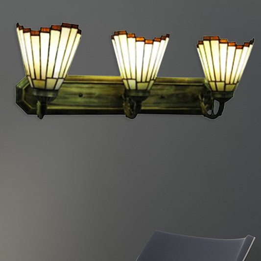 Shuttlecock Living Room Wall Light Glass 3 Lights Tiffany Stylish Wall Sconce in Beige for Corridor Beige Clearhalo 'Industrial' 'Middle century wall lights' 'Tiffany wall lights' 'Tiffany' 'Wall Lamps & Sconces' 'Wall Lights' Lighting' 176262